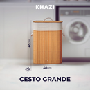 Cesto De Roupa Suja Bambu 60/72 Litros Lavanderia Com Tampa e Alças Forrado Grande Organizador Banheiro