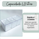 Organizador de Geladeira Grande com 3 Cestos de Drenagem e Tampa com Controle de Ventilação - 6,8 LITROS.