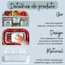 Organizador de Geladeira Grande com 3 Cestos de Drenagem e Tampa com Controle de Ventilação - 6,8 LITROS.