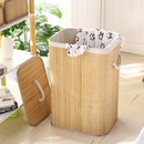 Cesto De Roupa Suja Bambu 60/72 Litros Lavanderia Com Tampa e Alças Forrado Grande Organizador Banheiro