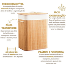 Cesto De Roupa Suja Bambu 60/72 Litros Lavanderia Com Tampa e Alças Forrado Grande Organizador Banheiro