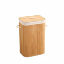 Cesto De Roupa Suja Bambu 60/72 Litros Lavanderia Com Tampa e Alças Forrado Grande Organizador Banheiro