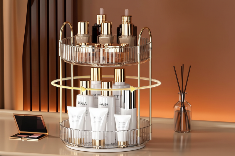 Organizador de Maquiagem Giratório – Suporte Multiuso 2/3 Andares p/ Cosméticos e Perfumes