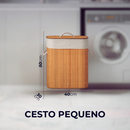 Cesto De Roupa Suja Bambu 60/72 Litros Lavanderia Com Tampa e Alças Forrado Grande Organizador Banheiro